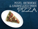 Pesto, Artichoke & Caramelized Onion Pizza on Homemade, 100% Whole Wheat Dough