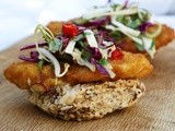 Chicken + tangy coleslaw open sandwich