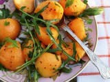 Scooped melon salad with wild rocket + mint + honey mustard vinaigrette