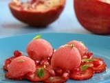 Strawberry + pomegranate carpaccio with fennel infused watermelon sorbet