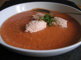 Cold tomato soup with poached salmon mousse