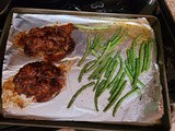 Bbq, cheddar, bacon meatloaf with roasted green beans, mashed potatoes, and corn