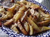 ~ Baked Steak Fries with Melted Cheese and Cilantro Dipping Sauce ~