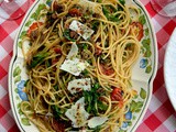 Spaghetti with Roasted Tomatoes, Arugula, and Sausage