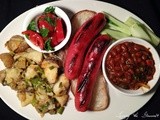 Steak Dogs with Beans, Home Fried Potatoes and Tomato Salad