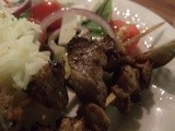 A little ditty about food and falling in love, Greek style! Lamb Souvlaki with Red Pepper Sauce