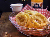 Baked Buffalo Blue Cheese Onion Rings with Blue Cheese Dip