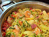 One Pot Lemon Shrimp over Zoodles with Artichokes & Tomatoes