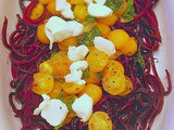 Roasted Beet Noodles with Yellow Tomatoes