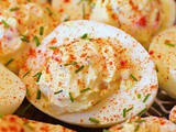 Roasted Red Pepper Deviled Eggs. Delicious summer party appetizer