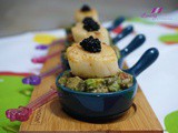 Pan-Seared Hokkaido Scallops with Caviar on Avocado Salad