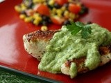 Chicken with Creamy Green Chile, Tomatillo, and Avocado Sauce