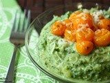 Creamy Spinach and Arugula Spaghetti Squash with Roasted Tomatoes