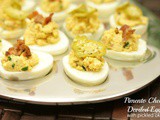 Pimento Cheese Deviled Eggs with Pickled Okra
