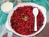 Beet root peanut rice/Easy healthy left over rice recipes/Mahas own recipes/ Step by step pictures/How to make health indian version beet root rice without chili powder for kids