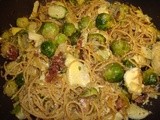 Spaghetti with Bacon, Brussels Sprouts and Artichokes