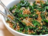 Wheat berries with charred onions and kale