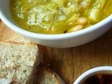 A deceiptively gentle soup: leek and cannellini bean soup with chilli oil