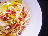 A perfect spring pasta supper: spaghetti with leeks, parma ham and hazelnuts