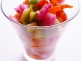 A quick asian-style pickle: cucumber, tomatoes and red onion