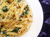 Gorgonzola and pancetta pasta with red chard