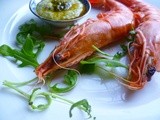 Langoustines with creamy wild leek and chilli dipping sauce