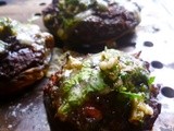 Stuffed mushrooms with lentils, bacon, parsley pesto and Stilton