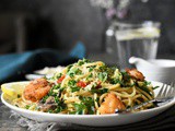 Pâtes aux crevettes, sauce crémeuse à l’ail et citron