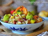 Salade de quinoa crevettes, crème d’avocat