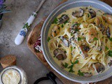 Tagliatelles au poulet et aux champignons, sauce crémeuse