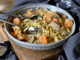 Tagliatelles aux crevettes sauce aux champignons