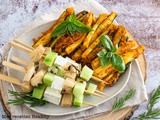 Brochette de poulet souvlaki et frite de courgette