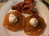 Peach Pancakes and warm peach sauce topping