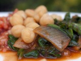 Cooked Spinach with Garbanzo Beans in Red Sauce  (Sabanekh bil Hummus)