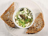 Baked Eggs with Shaved Asparagus and Feta Cheese