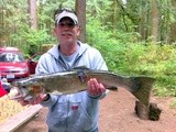 Dad Catches a big fish! Steelhead with Olives, Basil and Summer Squash