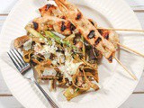 Grilled Chicken Skewers with Shaved Asparagus and Mushrooms in Balsamic Vinaigrette