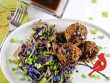 Quinoa and Black Bean Meatballs with Hoisin Ginger Sauce and Broccoli Cabbage Stir-Fry