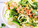 Shrimp Skewers with Cilantro Lime Chimichurri Sauce and Zucchini Noodles