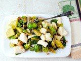 Tender Cod Filets with Sauteed Brussels Sprouts and Prosciutto