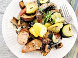 Turkey Kielbasa with Roasted Zucchini, Summer Squash and Portobello Mushrooms