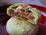 Pandan Chinese Pastry With Bean Paste & Mushroom Floss 豆蓉蘑菇丝斑斓酥饼