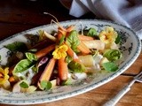 Rainbow carrots with orange flower honey sauce..and rainbow chickens