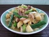 Arrow head, leeks and roast pork stir fry