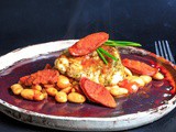 Pangebakken kabeljauwfilet met chorizo en cassoulet van bonen