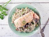 Fennel, zucchini and salmon risotto