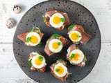 Ham and quail egg bruschetta