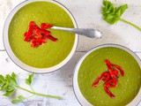 Pea soup with roasted red pepper