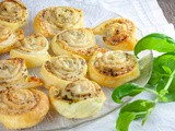 Pesto and cheese puff pastry pinwheels