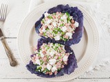 Red cabbage bowl with pearl couscous and goat’s cheese